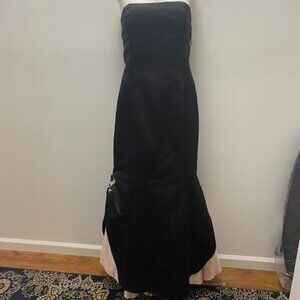 Jessica McClintock strapless dress black with pink floral side design Sz 12 NWT